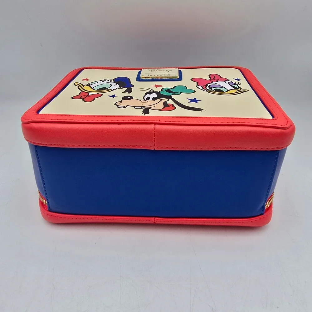 Loungefly Disney Mickey Minnie Pluto Lunch Box Crossbody Bag Red Blue Strap